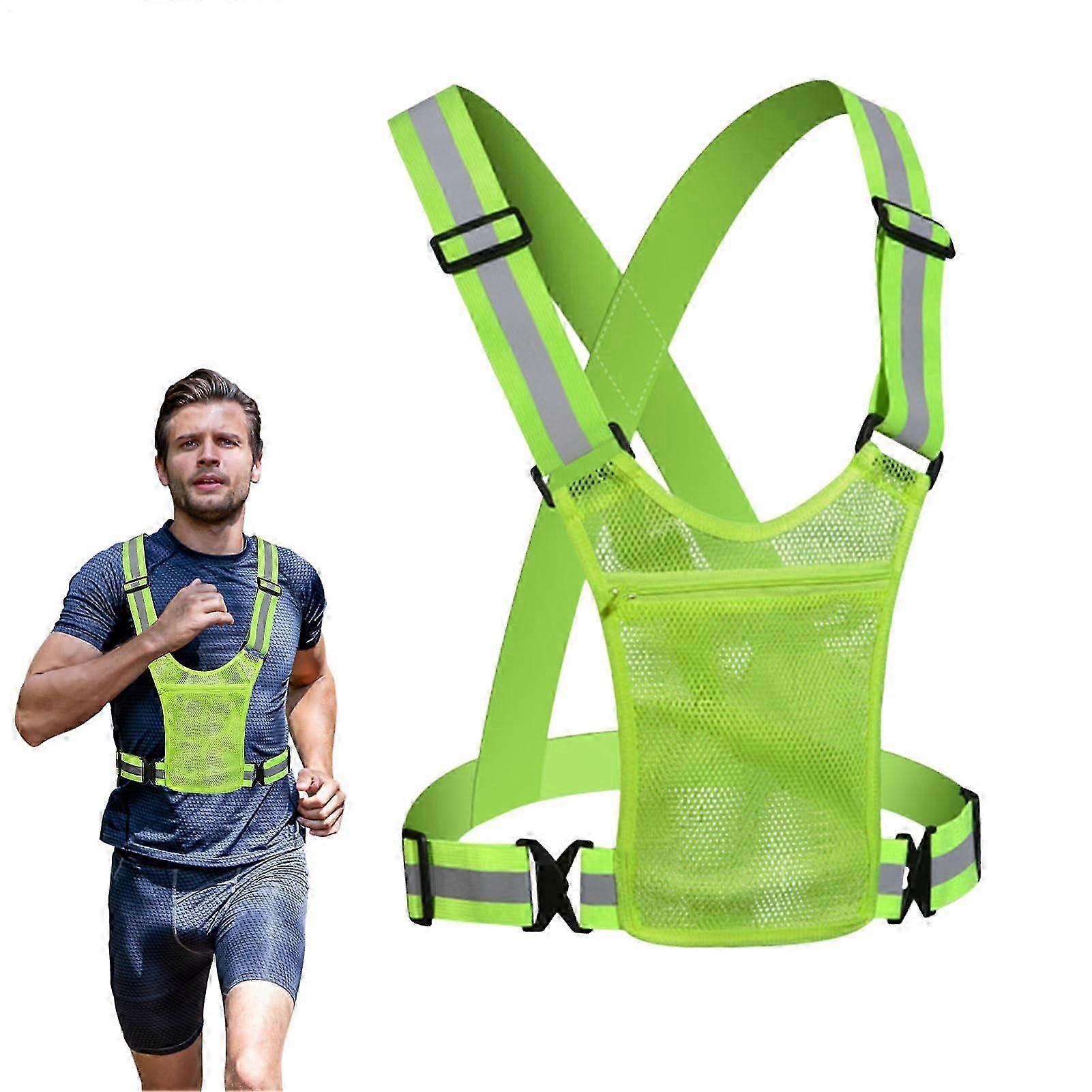 Reflective Running Vest with Phone Pocket | Lightweight Adjustable Vest for Running and Transport | Green Active Wear