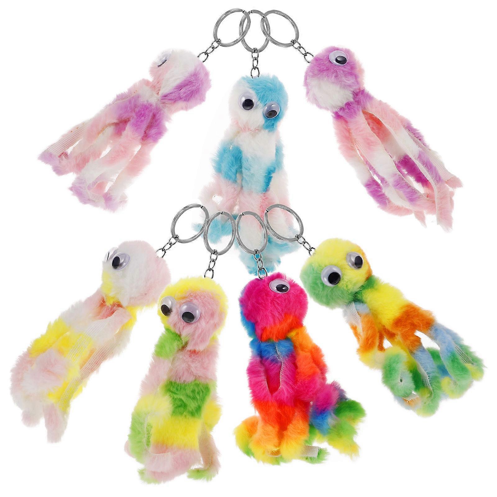 Assorted Color Stuffed Octopus Keychain for Hanging Use 7Pcs Plush Keyrings