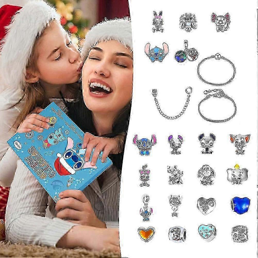 Adventný kalendár Stitch, 24-dňový náramok inšpirovaný Stitchom, vianočný adventný kalendár, sada na výrobu šperkov svojpomocne.