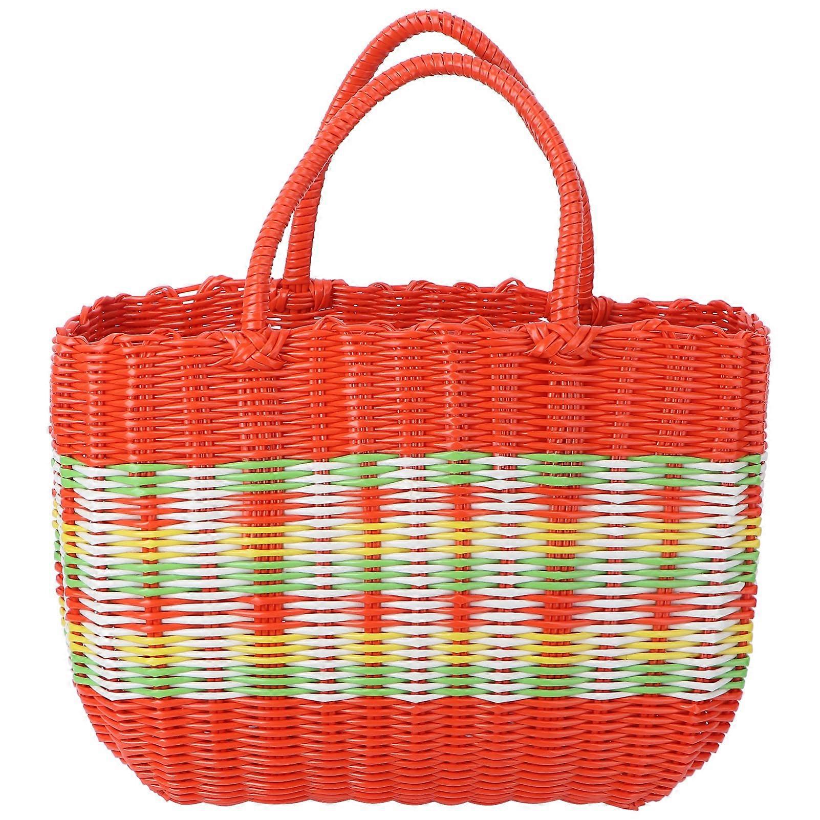 Large Capacity Plastic Storage Basket with Ergonomic Handle for Vegetables, Fruits and Grocery