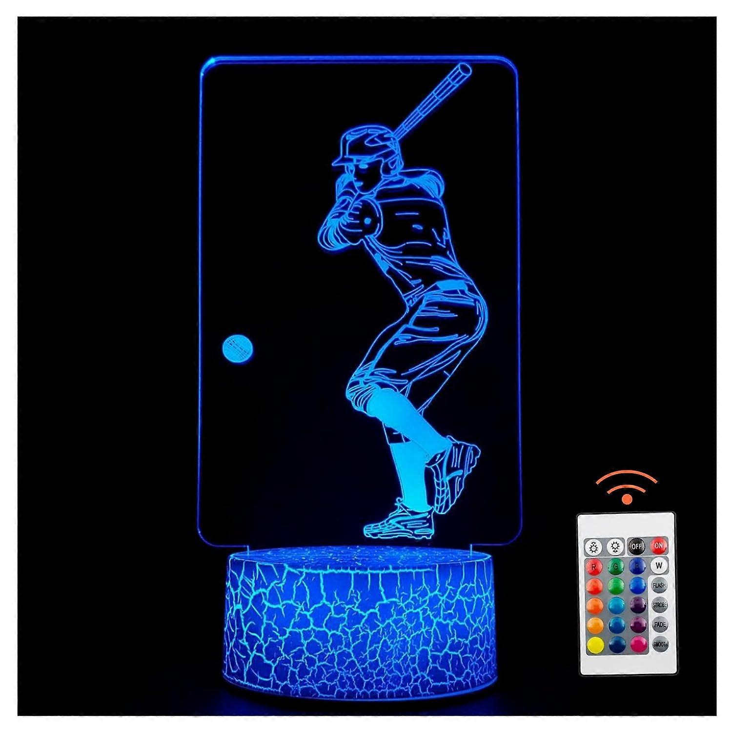 3D Illusion Night Light Baseball Player LED Desk Lamp with Remote and Touch Control USB Powered