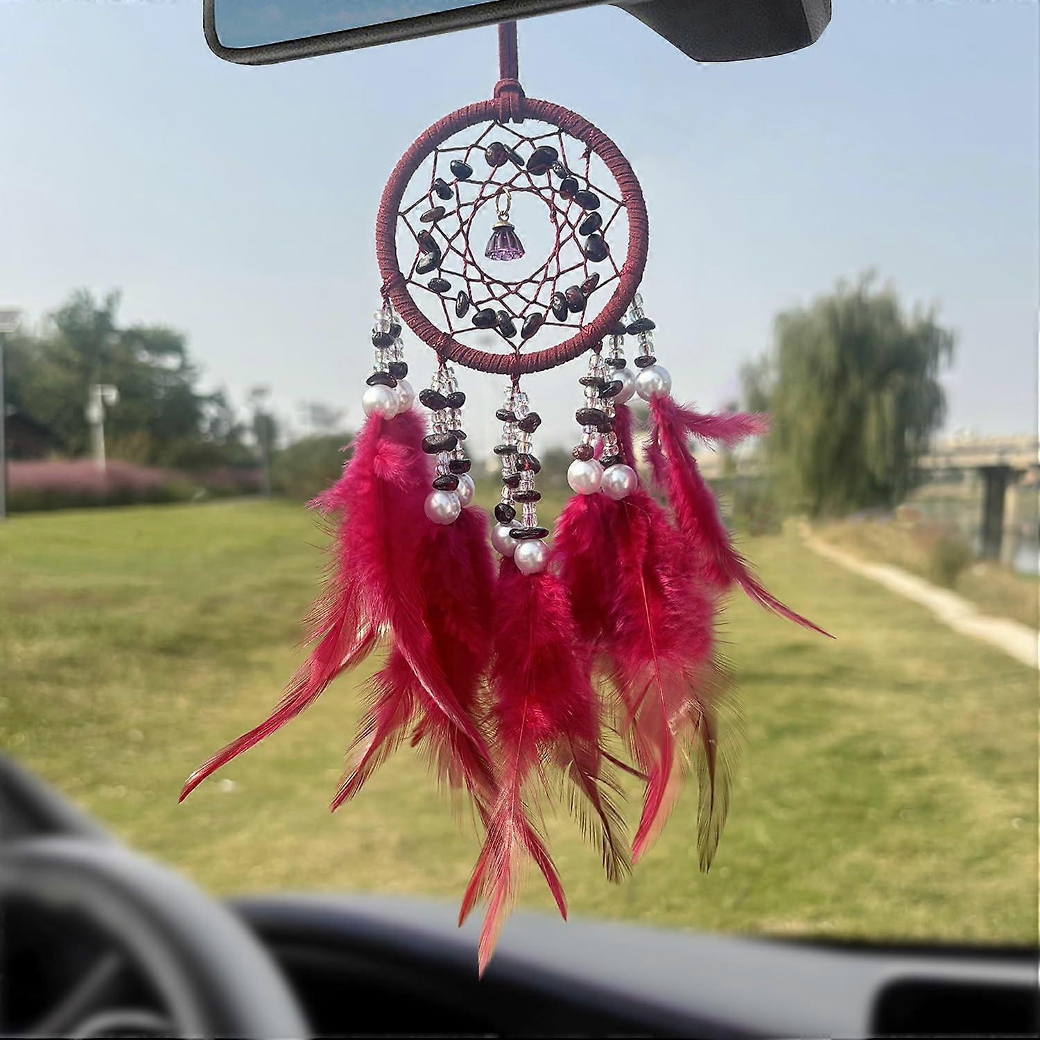 Dreamcatcher Car Hanging with Feathers and Crystals for Rearview Mirror and Home Decor