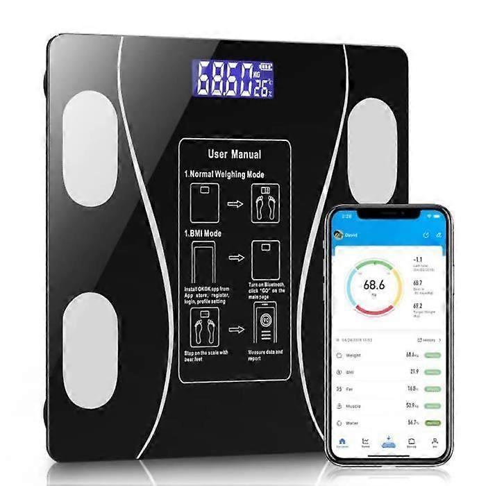 Bathroom Scale - NOBRAND - Bluetooth Body Composition Analyzer - Tempered Glass - USB Rechargeable - 180kg