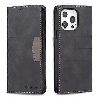 Case For Iphone 13 Mini 5.4 Black Matching Leather Stitching Card Slot Closure Wallet No6265