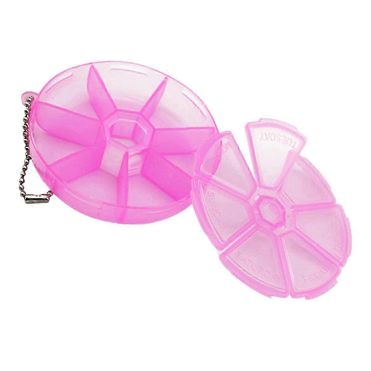 Rotating Round Pill Box Organizer for Storage Weekly 7 Day Compartments Pink