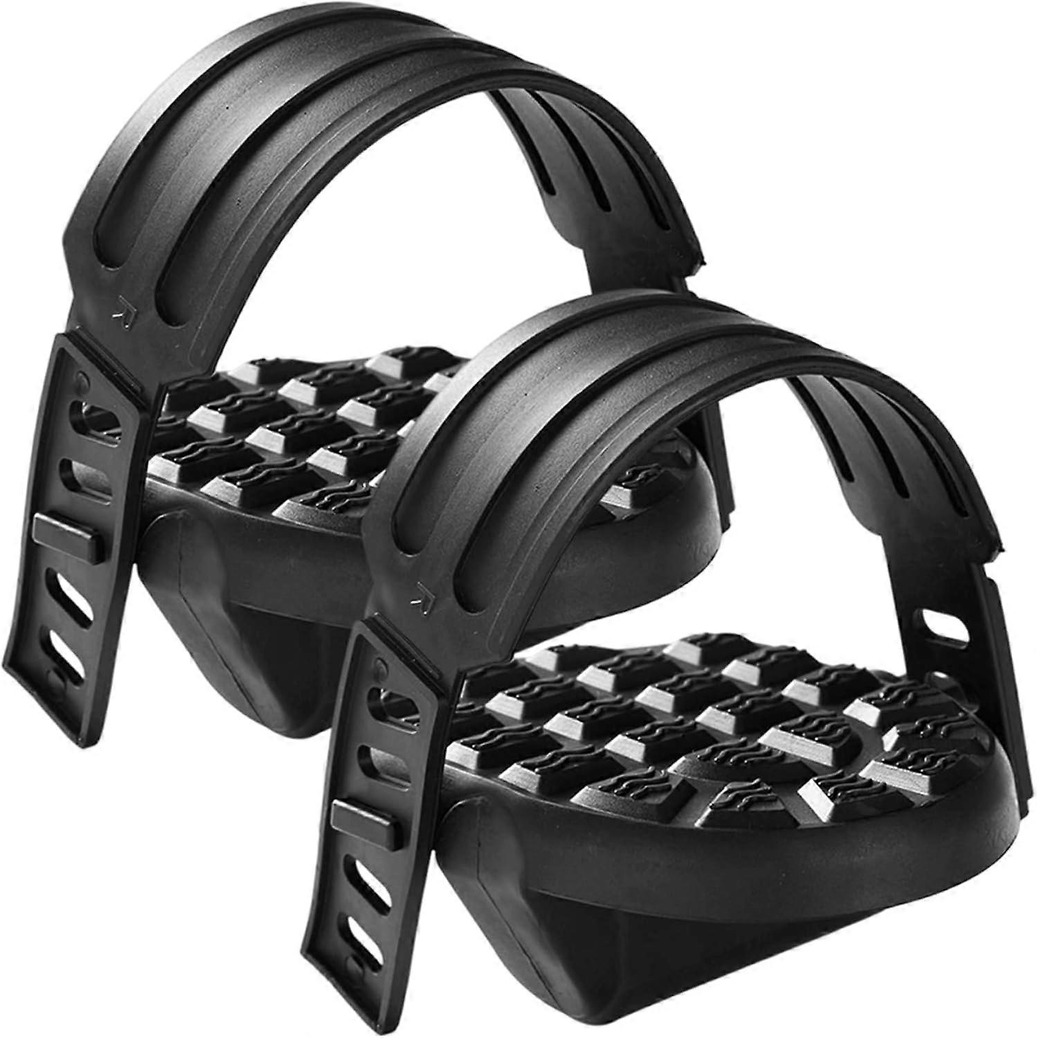 Short-handled exercise bike pedals with adjustable straps