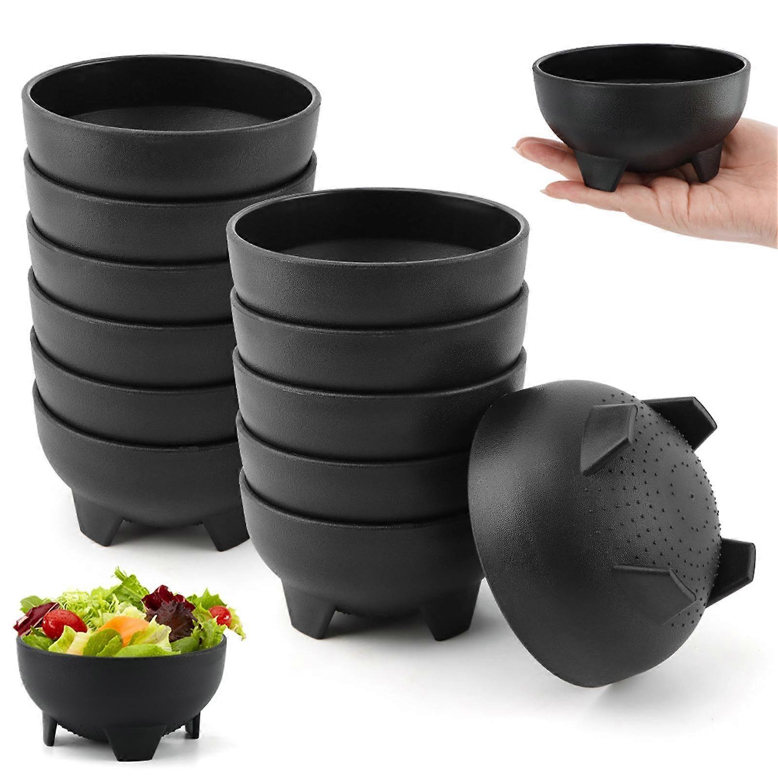 12Pcs Black Plastic Salsa Bowls Set, Small Serving Bowls for Parties, Stackable and Dishwasher Safe