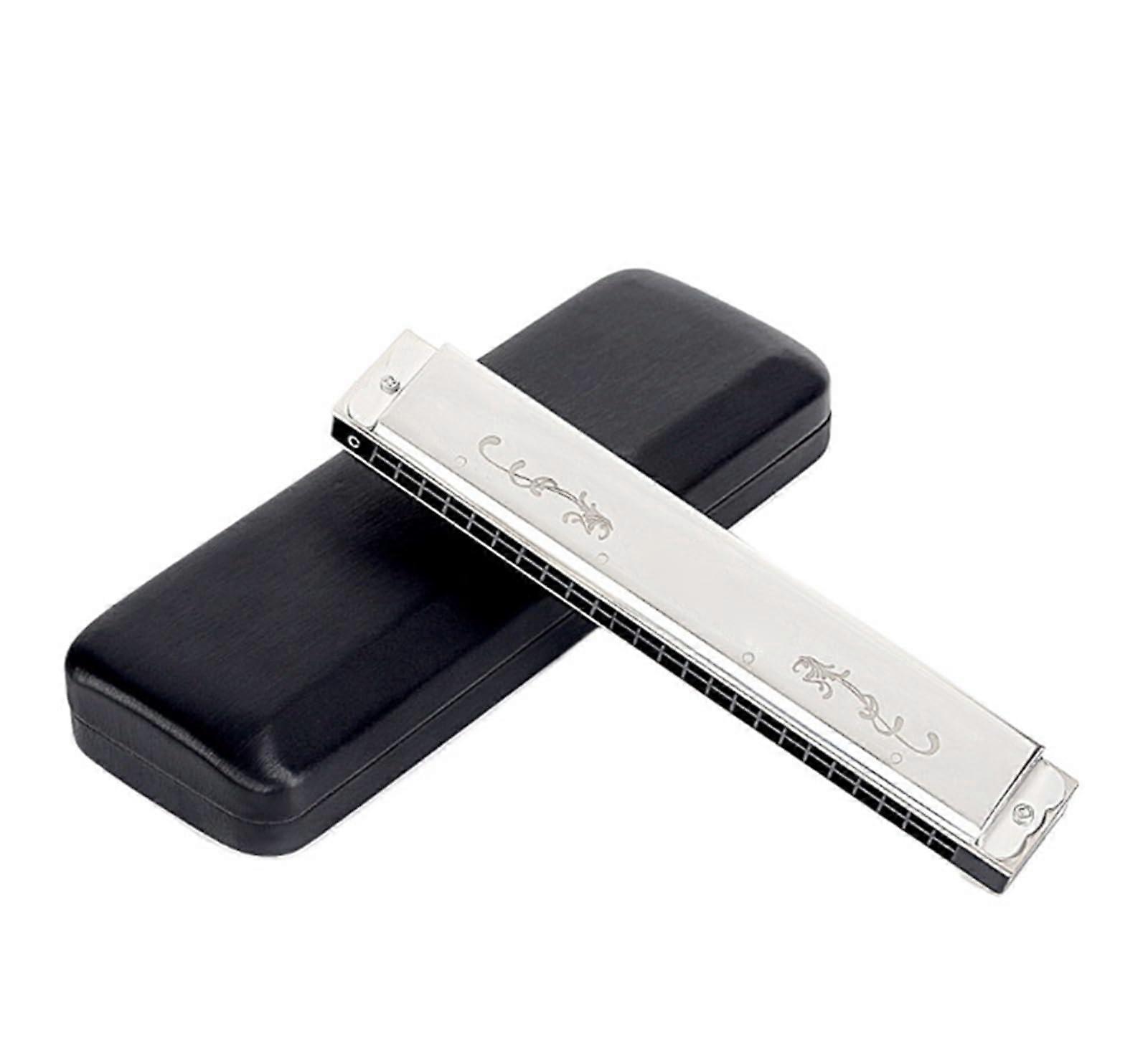 Professional 24 Hole Harmonica for Adults with Durable Leather Case and Clear Loud Tone