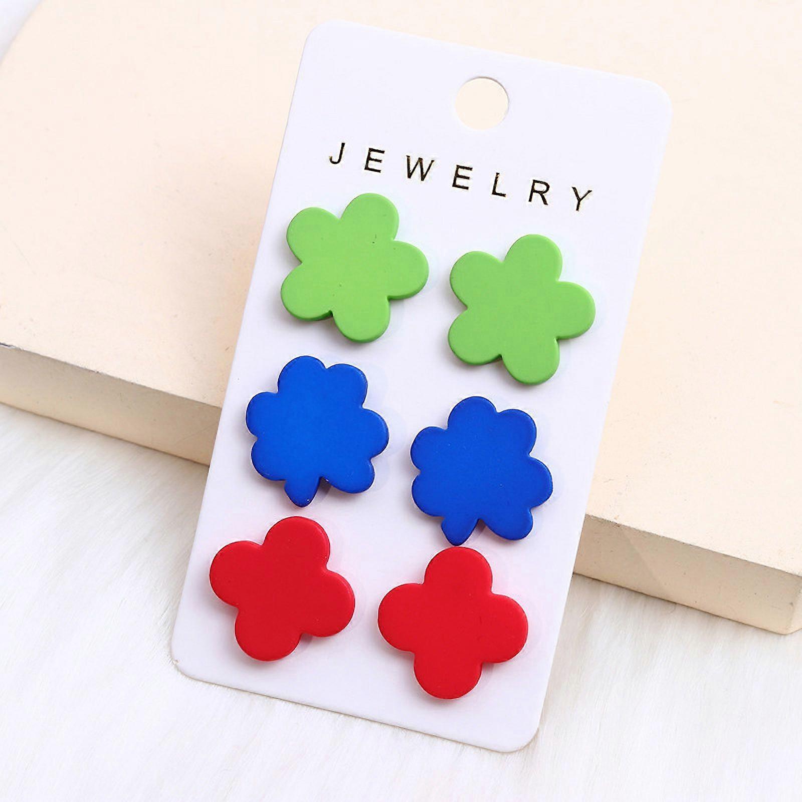 Colourful Flower Geometric 3 Piece Earrings and Studs Set