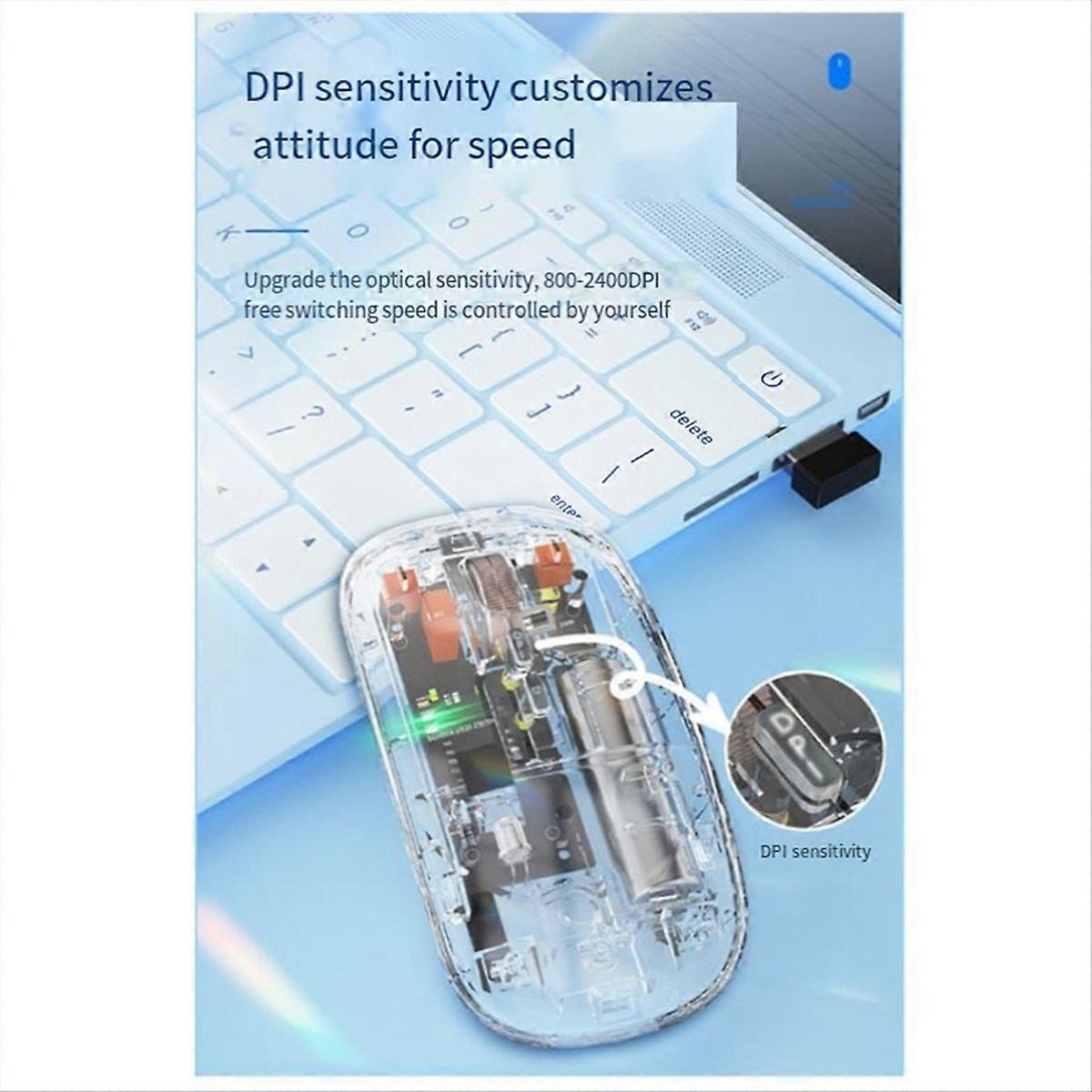 Mute Wireless Bluetooth Mouse 3-Mode Transparent Mouse 2.4G+BT