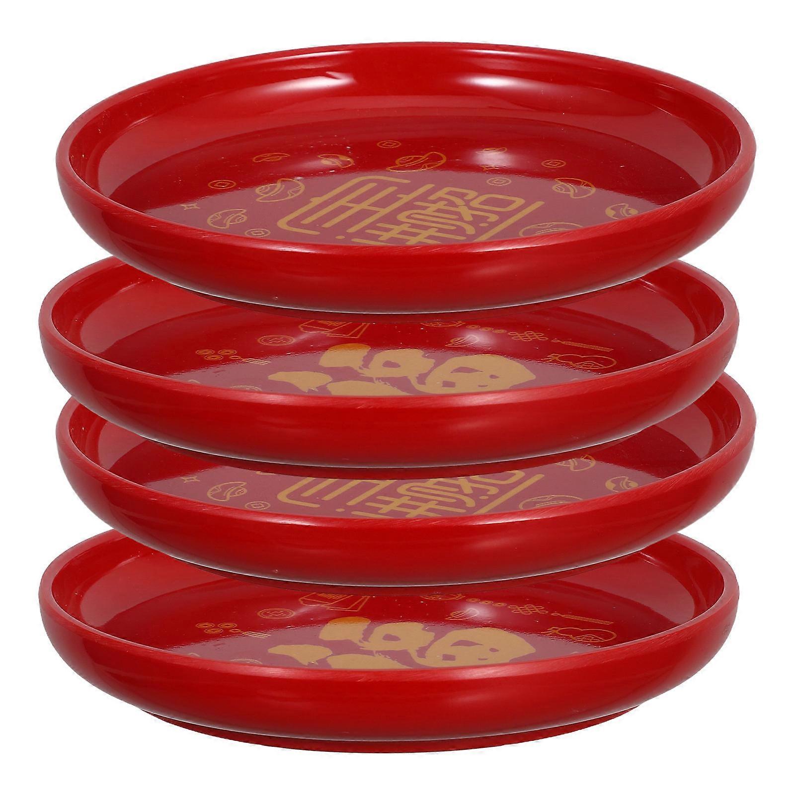 Red Snack Tray Round Plastic Serving Platter for Fruit 16Pcs