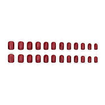 Red Press On Nails Short Festive Red Fake Nail Patches White