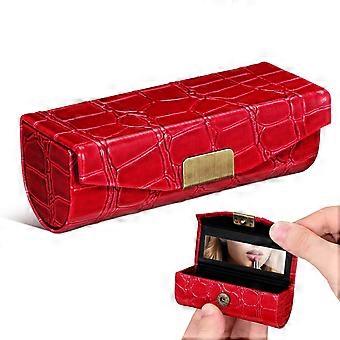 Estuche para lápiz labial con espejo para almacenamiento, individual, color rojo, soporte de PU