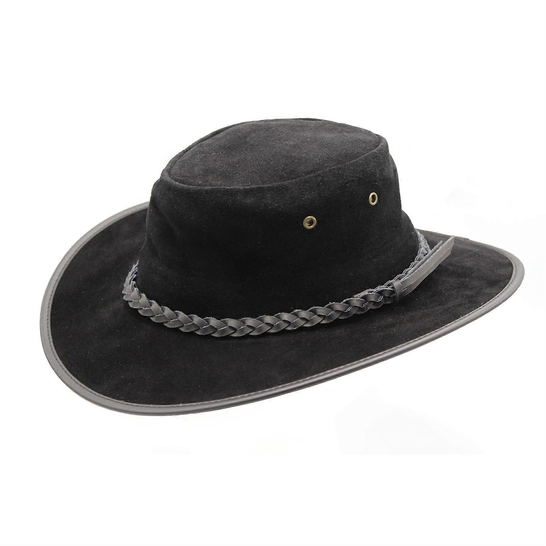 Mitch Suede Leather Outback Hat ZH245 Black