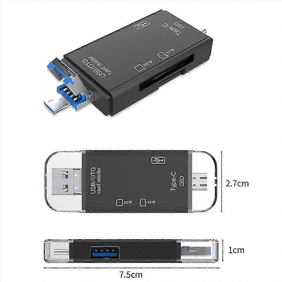 USB 3.0 OTG Card Reader 2-Pack, Multi-Function SD/TF Memory Card Reader with Type-C & Micro USB Ports for Smartphones and Computers