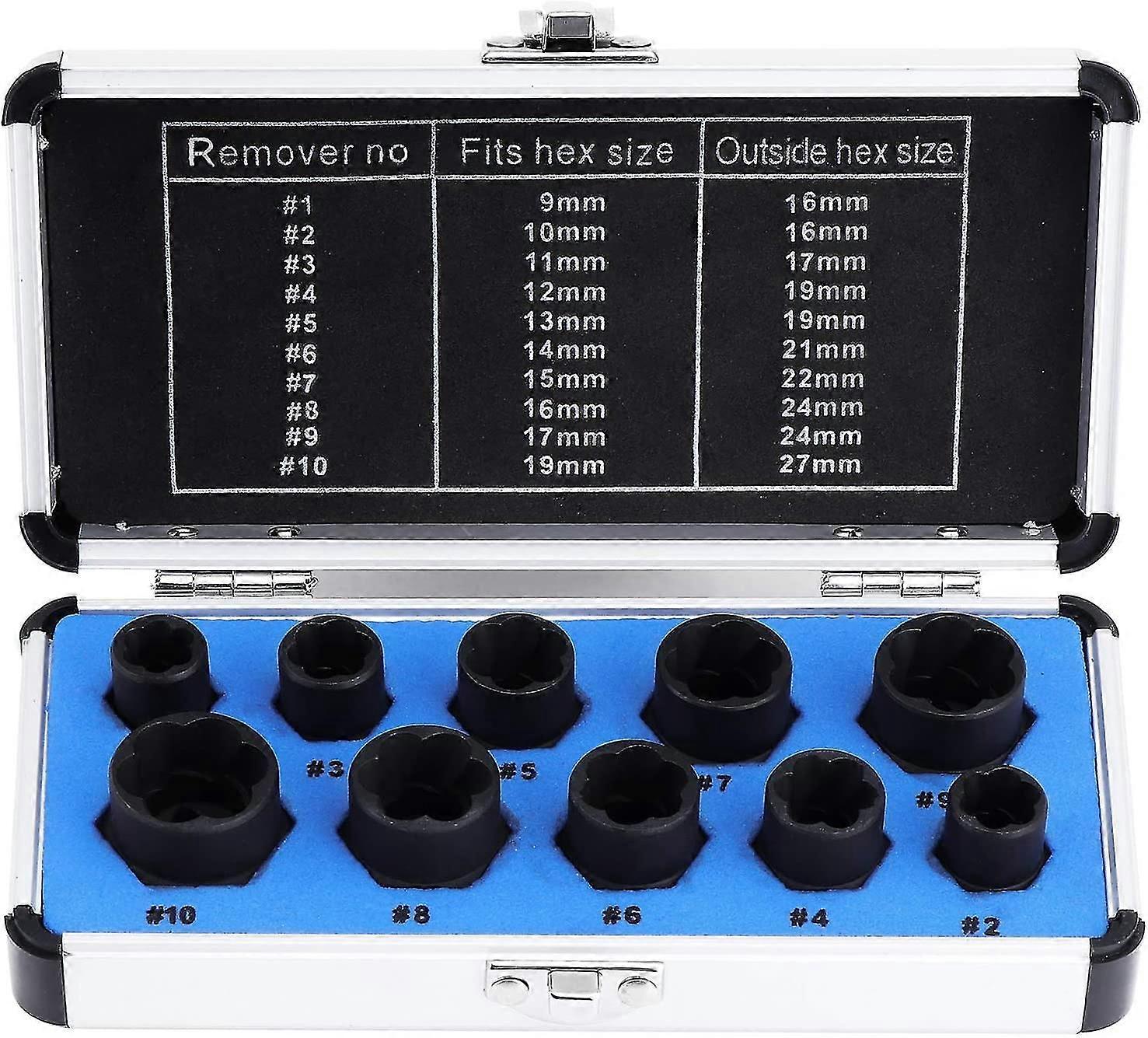 Socket Sets, Nut Extractor, Damaged Bolt Extractor Socket 9-19mm (10pcs)