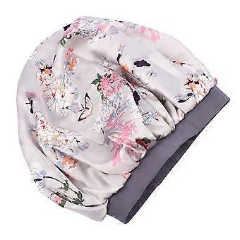 Elastic Satin Sleep Hat for Night Use Woman 2Pcs Wide Band Grey