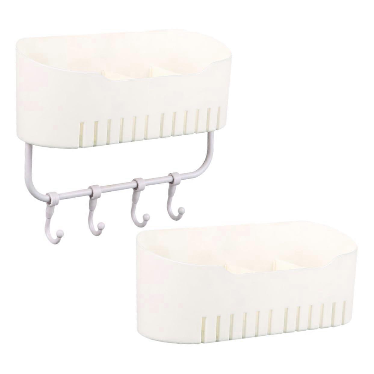 Bathroom Wall Storage Rack Set with Hooks, FastDraining Two Piece Shower Organizer, SpaceSaving Design