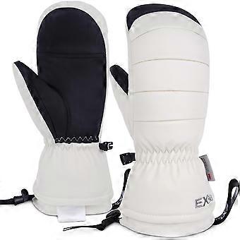 Guantes de esquí para mujer, guantes de nieve impermeables para snowboard, manoplas cálidas de invierno con pantalla táctil, color beige, talla mediana
