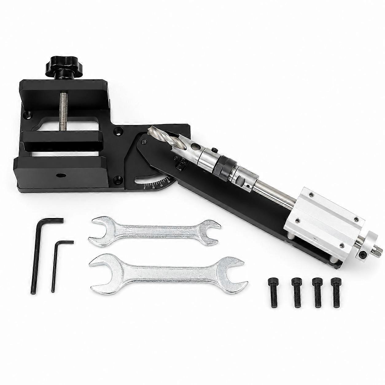 Adjustable Angle Round Rod Drilling Jig with Step Drill Bit for Woodworking Hole Positioning