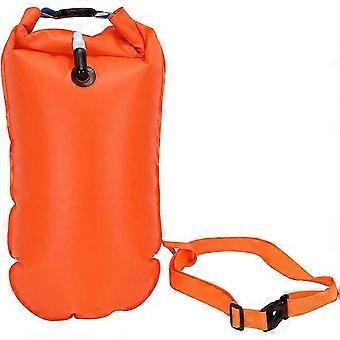Orange Inflatable Open Water Swim Buoy with Adjustable Belt and Storage Compartment
