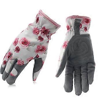 Ladies Gardening Printed Gloves Cowhide Leather for Yard Work and Daily Work