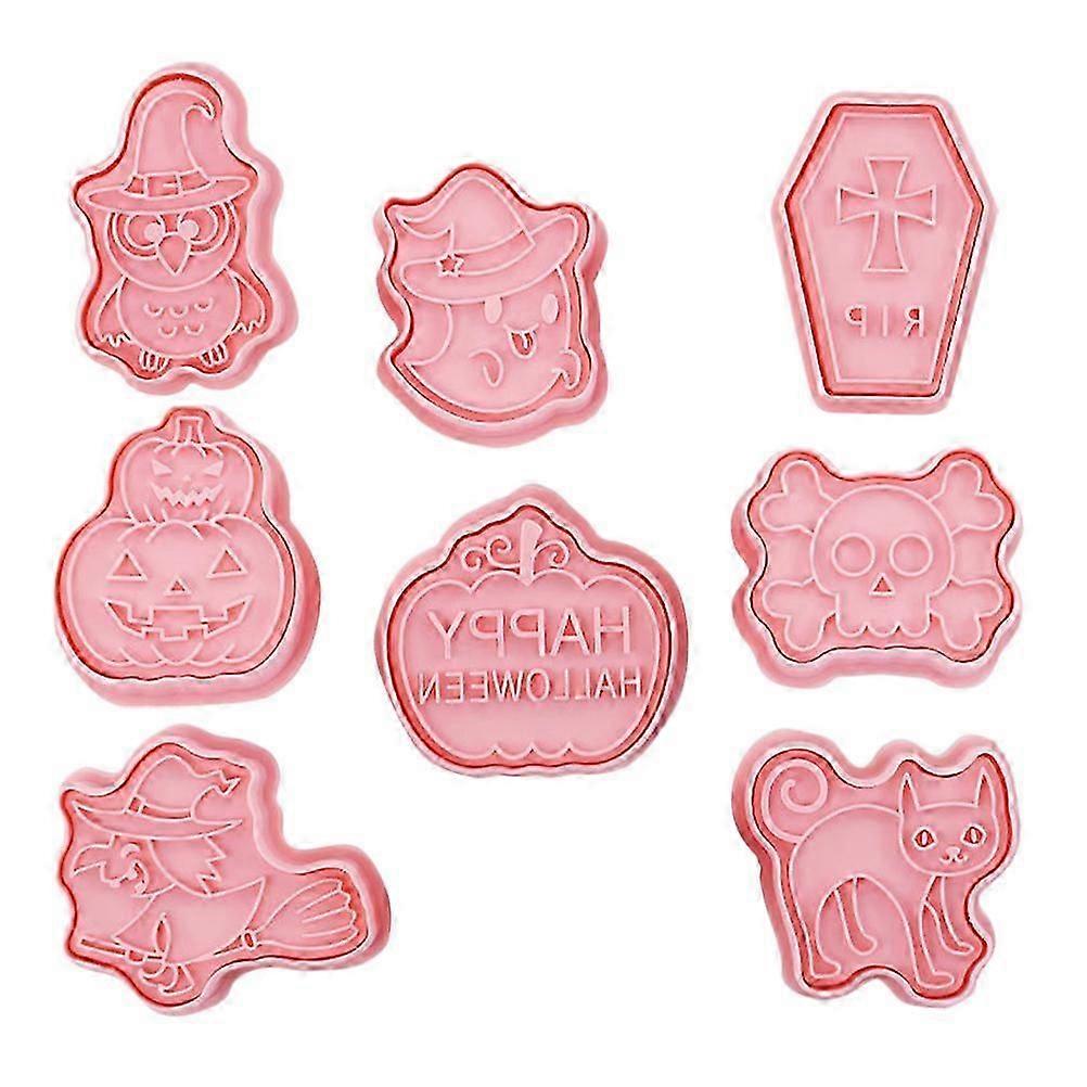 8Pcs Halloween Cookie Baking Molds Pink PP with Easy Demolding Function
