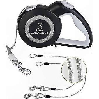 Laisse double anti-mastication robuste pour chien, laisse rétractable sans enchevêtrement de 16 pieds pour chiens petits/moyens avec 2 câbles métalliques renforcés