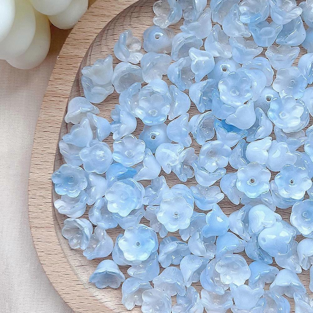 4sets Lampwork Beads Flower Cornflower Blue 12x8mm 30pcs/set
