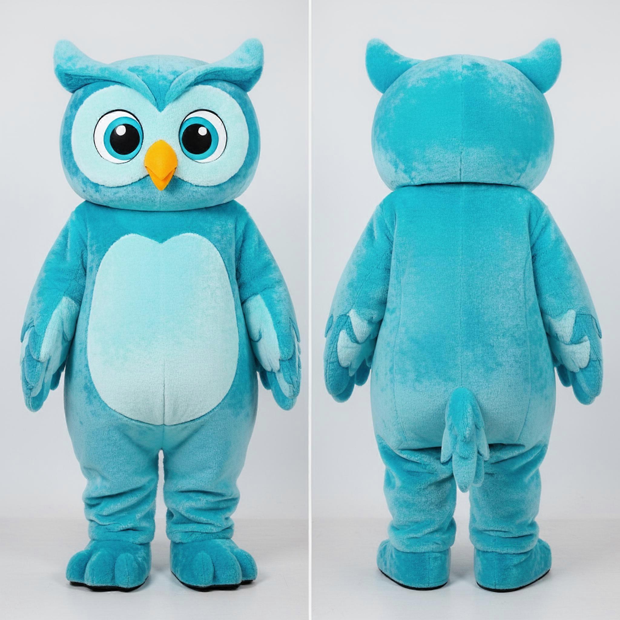 MASTICOT Cyan Velvety Owl Mascot