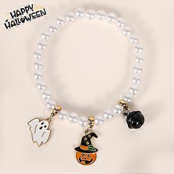 Halloween Cat Collar Pearl Necklace Cute Pumpkin Pet Jewelry Bell Pendant Kitten Costume Accessories Fashion Party Decoration