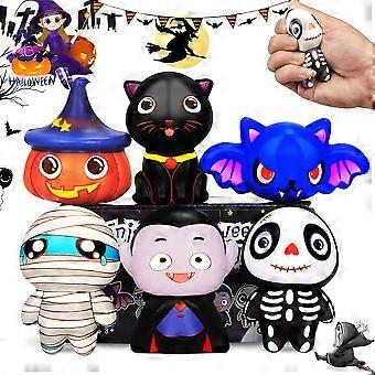 6 Pack Halloween Squishies Toys Set, Slow Rising Super Soft Kawaii Pumpkin Vampire Cat Skeleton Party Favors for Kids