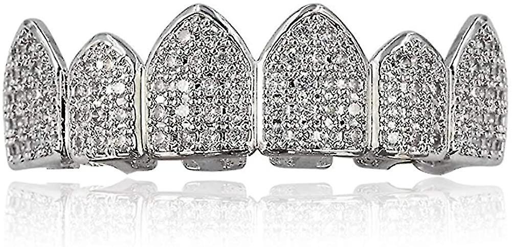 18k Gold Plated Macro Pave Cz Iced-out Grillz With Extra Molding Bars Included