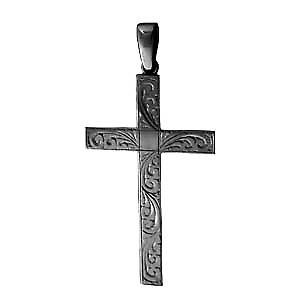 Silver 55x33mm hand engraved solid block Cross with bail