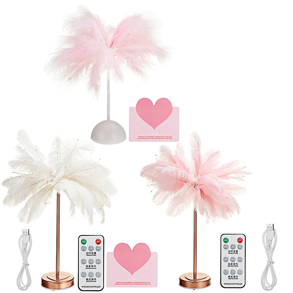 96 Led Feather Desk Lamp - Modern Copper Design With Remote Control For Bedside Lighting