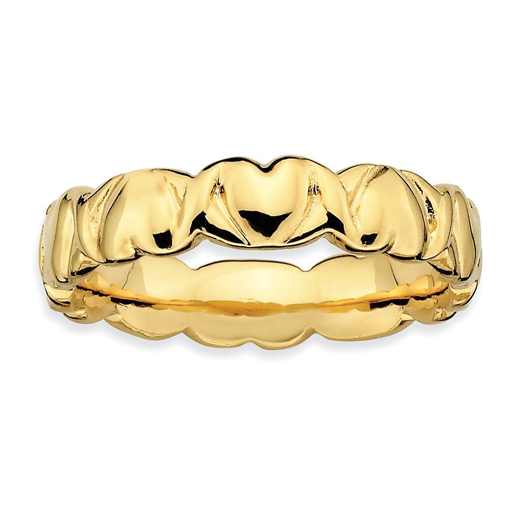925 Sterling Silver Polished Patterned Stackable Gold Plated Love Hearts Ring-Stackable-Ring for Women - Ring Size: 5 to