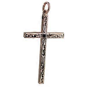 9ct Rose Gold 40x24mm hand engraved solid block Cross