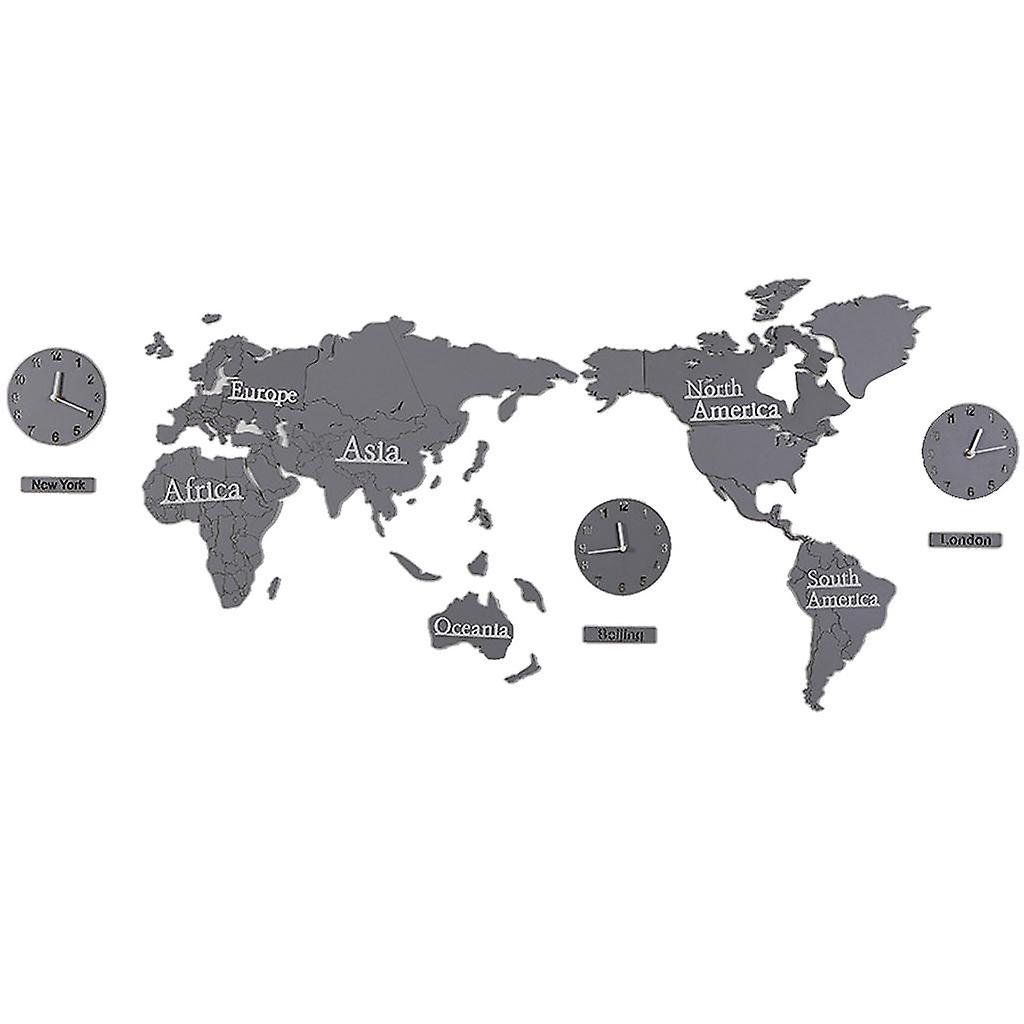 Wooden Wall Clock World Map Large 3D Wall Clock World Time Wall Clock