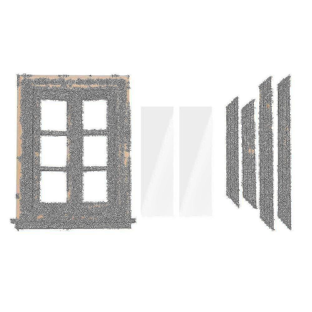 1:12 Miniature Double Window Wooden 6 Pane Frame And Glass Plate Doll House Diy Double Window Acces