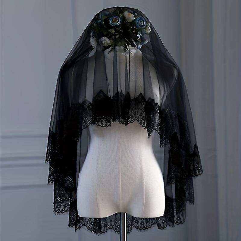 Gothic Black Lace Head Veil pour femmes - Parfait pour les fêtes d’Halloween et les accessoires de cheveux à la mode