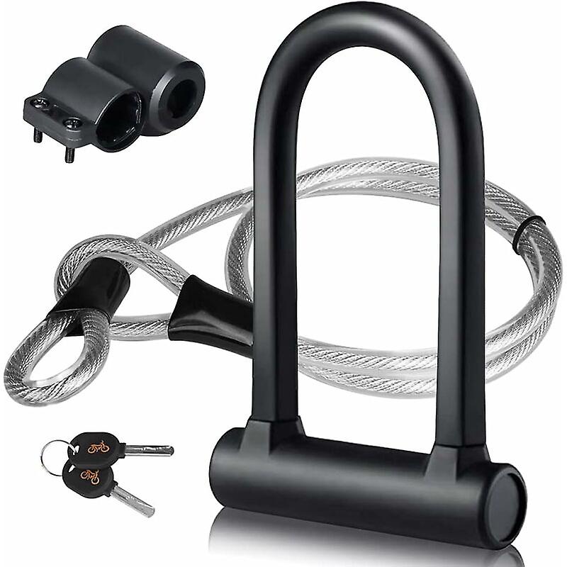 U-shaped bicycle lock with flexible cable lock and stable support