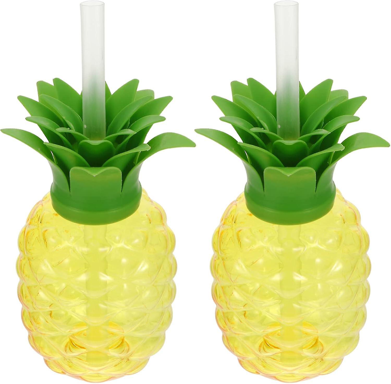 Pineapple Cups With Straws- 2pcs Plastic Pineapple Cups With Lids And Straws Pineapple Party