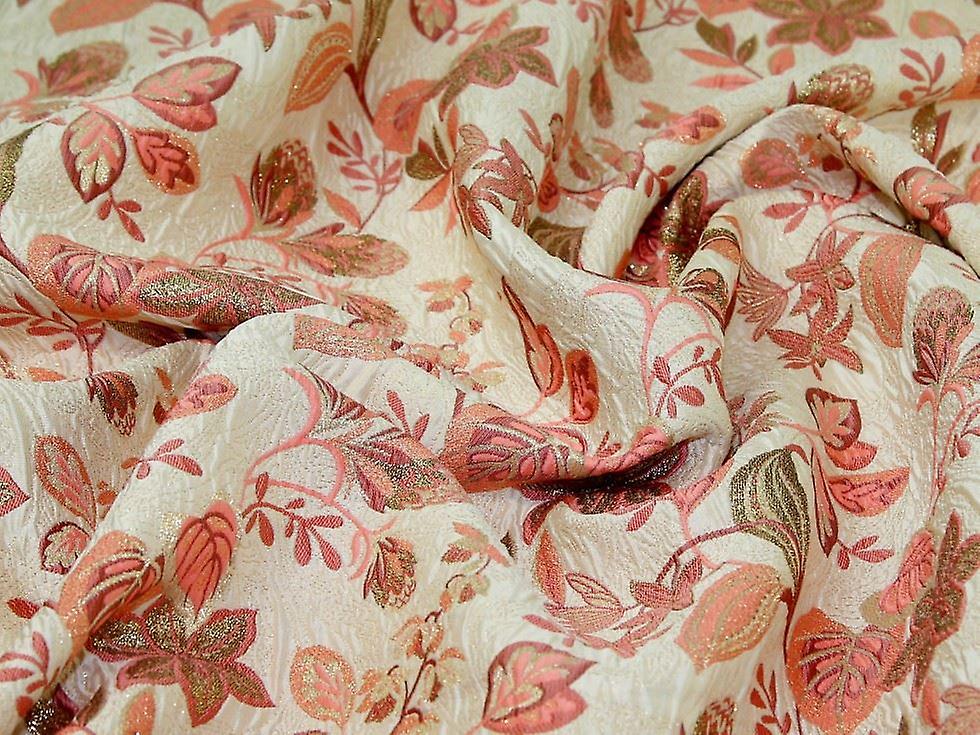 Minerva Metallic Woven Brocade Fabric Peach - per metre