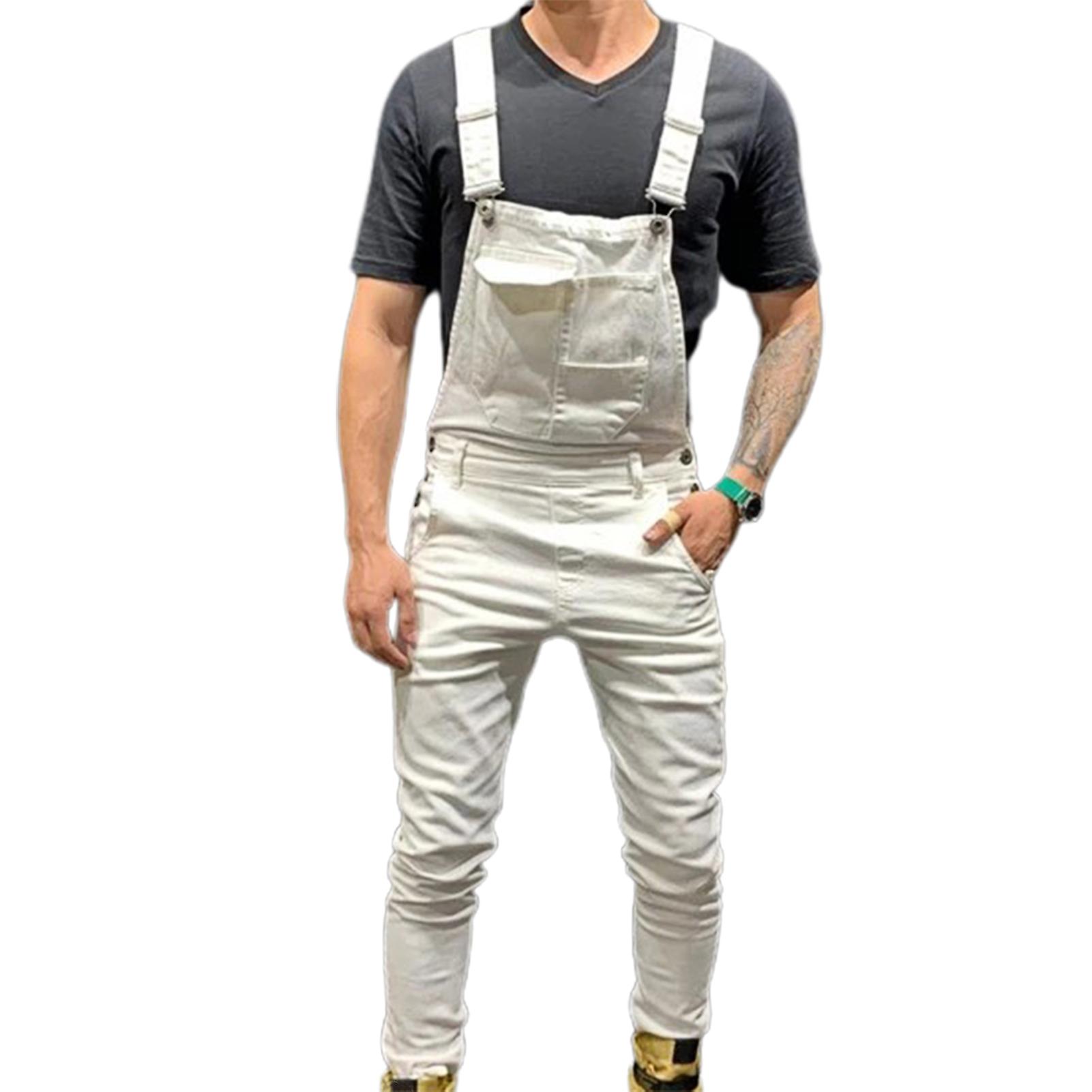 Men Jumpsuit Solid Color Multi Pockets Overalls Full Length Mid Rise Cargo Jumpsuit for Working