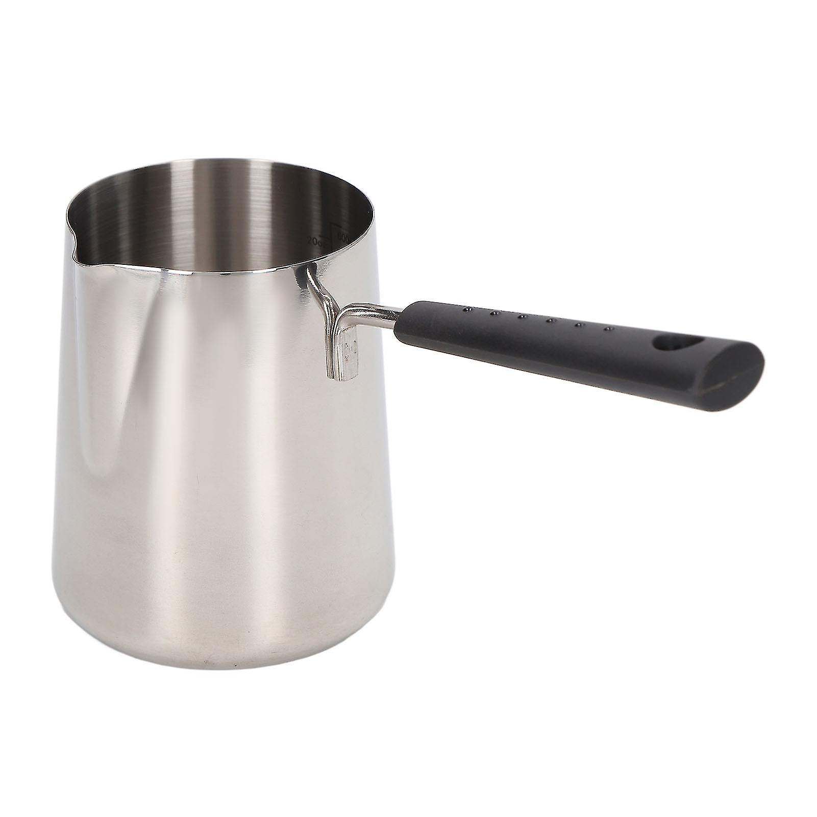 Coffee Milk Frothing Pitcher Cup 304 Stainless Steel Long Handle Milk Pitcher Pointed Tip Latte Frothing Cup with Scale 600ML 20.5x11.5x9cm/8.1x4.5x3