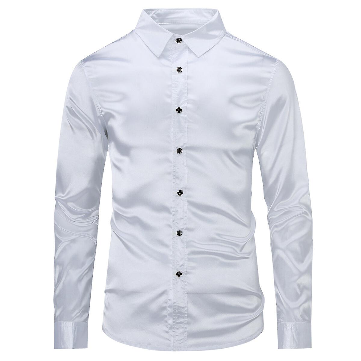 thumbnail image 1 of Camisa formal ajustada de manga larga brillante a la moda informal para hombre, 1 of 4