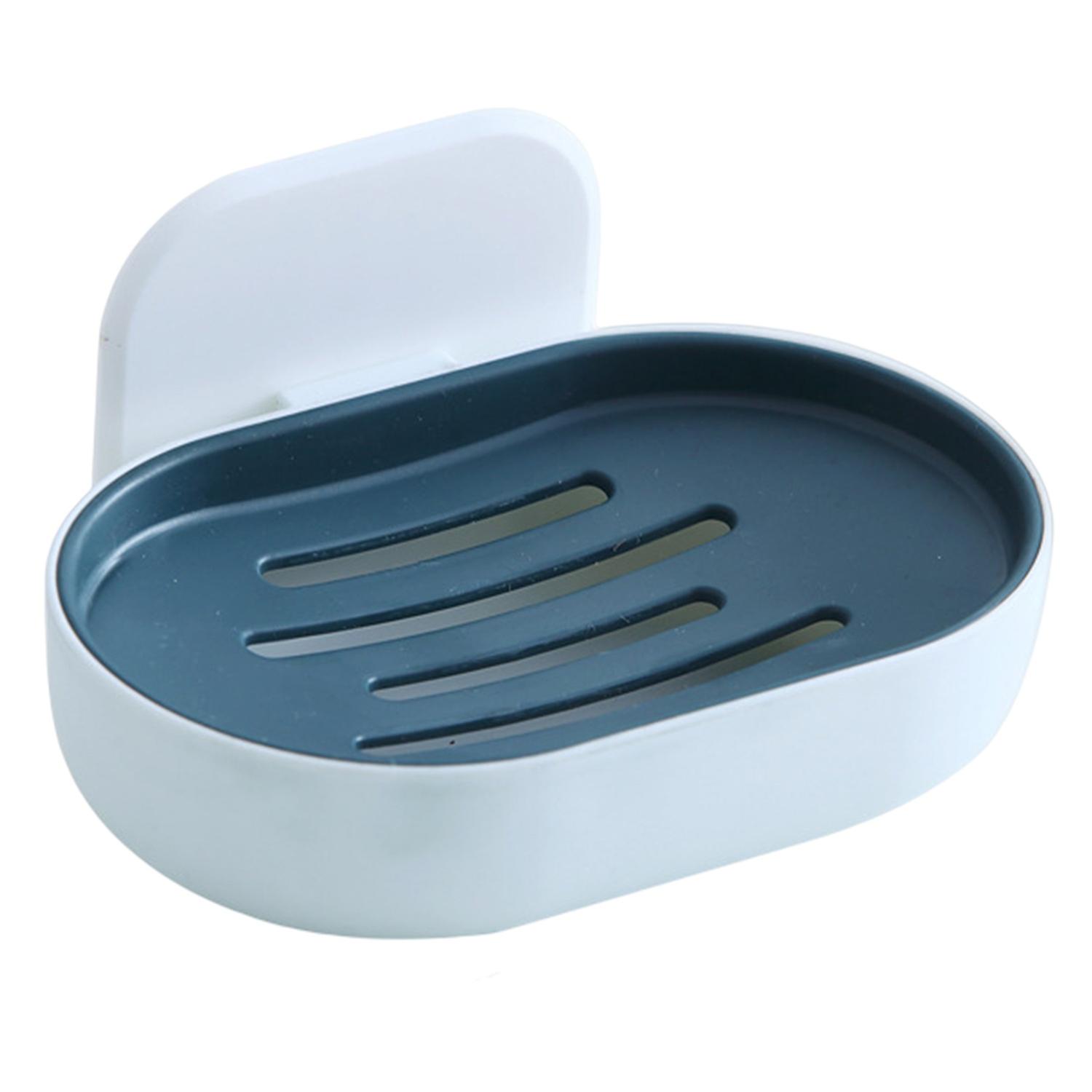 Nordic Style Self-adhesive Soap Case Wall Mounted Punch-free Double Layer Drawer Soap Drain Holder B