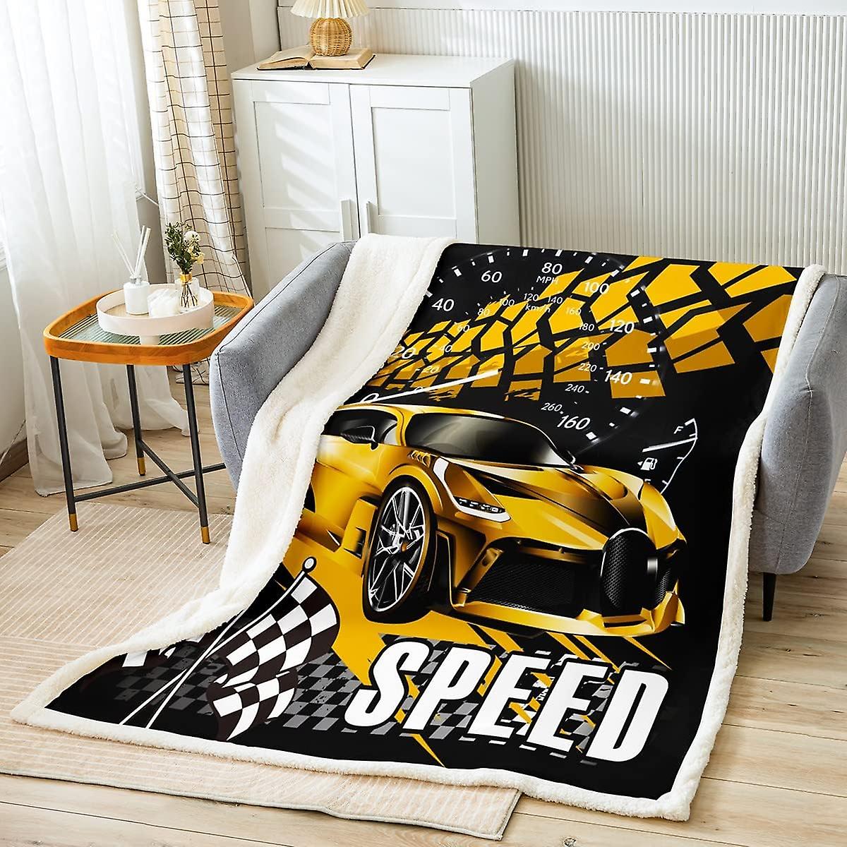 Rennsport-Plüschdecke Mit Auto-Print – Fleece & Sherpa, Weich, Für Couch & Bett, Mehrere Größen