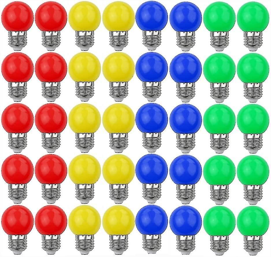カラーLED電球 E27 3W=30W 装飾・デザインライト 240ルーメン AC220V-240V 装飾ランプ ミックスカラー 赤 黄 青 緑 - 40個パック [エネルギー