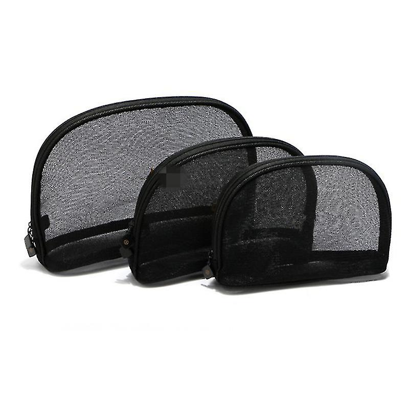 3pcs Assorted Size Black Transparent Cosmetics Bag Organizer